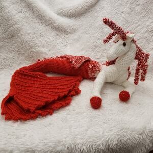 Hancrafted Crocheted Hippocampus Mermaid, Red and white